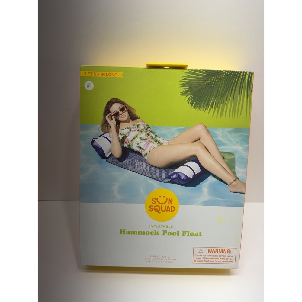Sun Squad Inflatable Hammock Pool Float - Navy & White Beach Pool Party Lake Fun